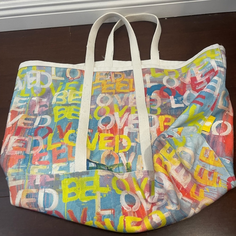 guc kerri rosenthal x anthropologie Colorful Canvas love Tote Bag